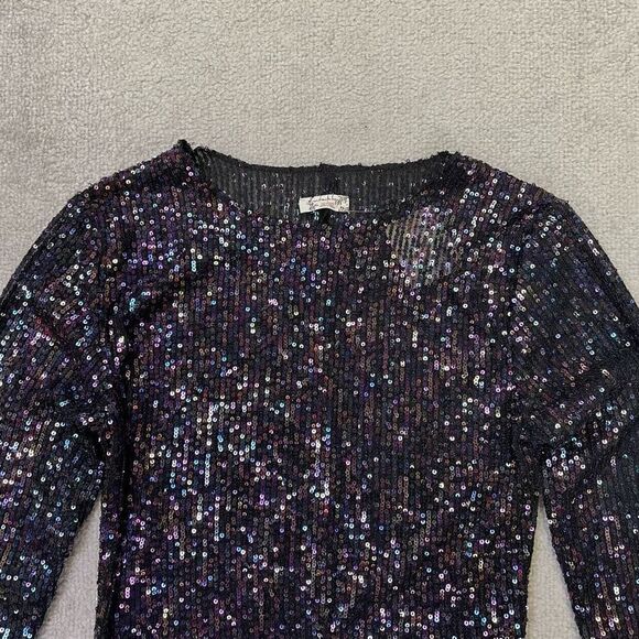 NWT Intimately Free People Womens Gold Rush Long Sleeve Sequin Top Black XS - Picture 2 of 8